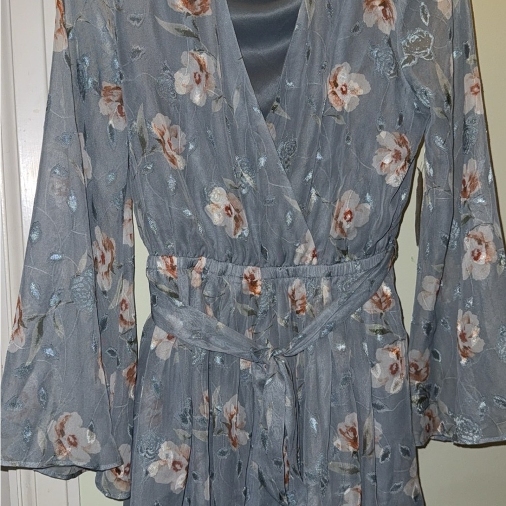 Floral Wrap Romper with Bell Sleeves